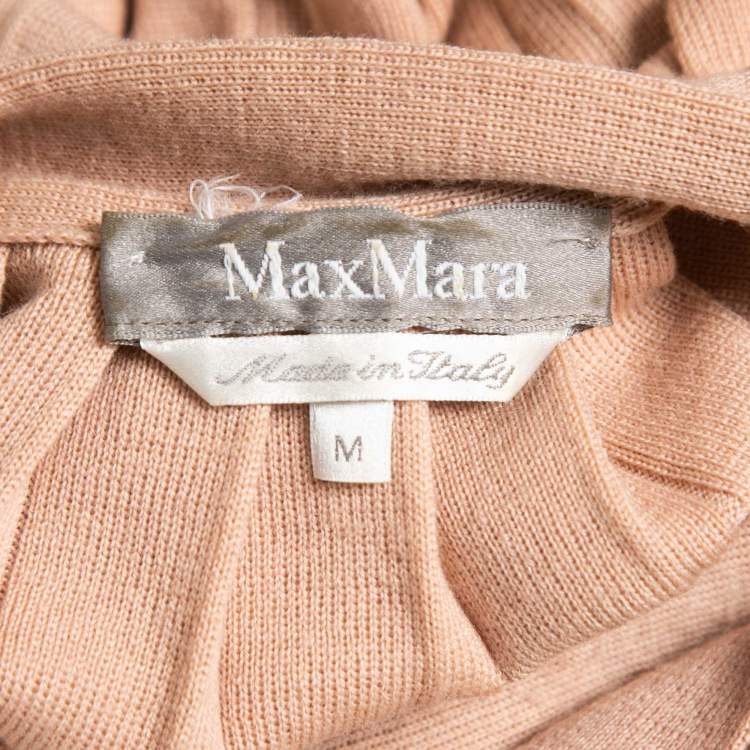Pre Owned Max Mara Light Pink Wool Pleated Tie Neck Knit Top M