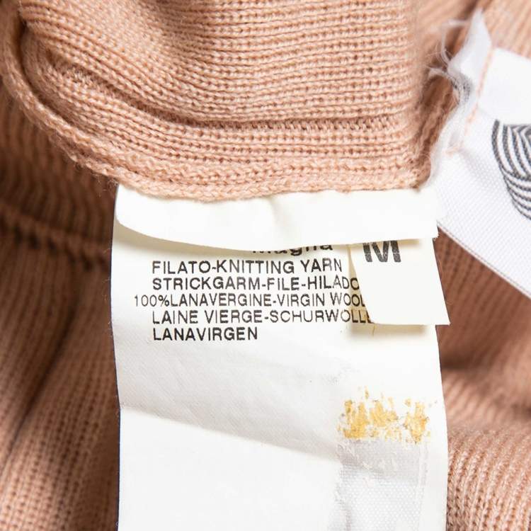 Pre Owned Max Mara Light Pink Wool Pleated Tie Neck Knit Top M