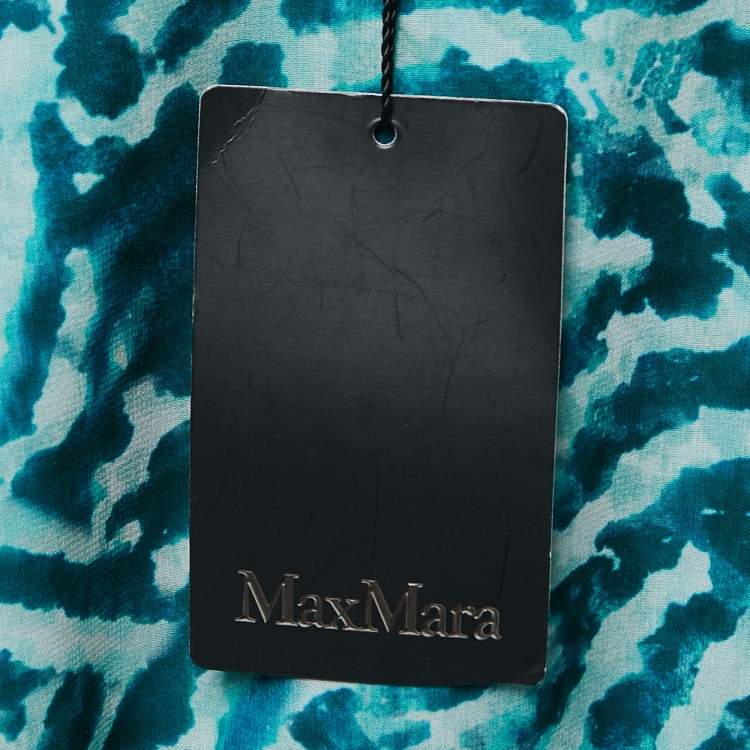 Pre Owned Max Mara Teal Blue Abstract Printed Chiffon Sleeveless Maxi Dress M