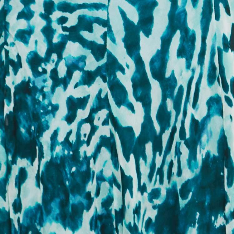 Pre Owned Max Mara Teal Blue Abstract Printed Chiffon Sleeveless Maxi Dress M