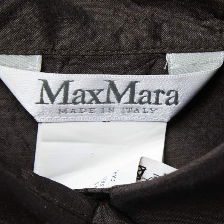 Pre Owned Max Mara Dark Brown Silk Belted Shirt Dress S