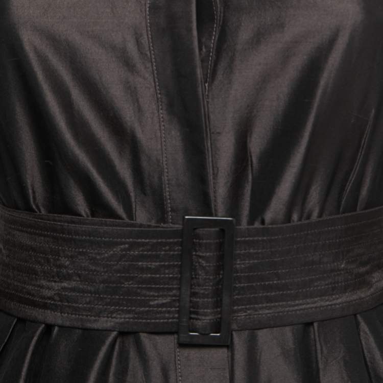Pre Owned Max Mara Dark Brown Silk Belted Shirt Dress S