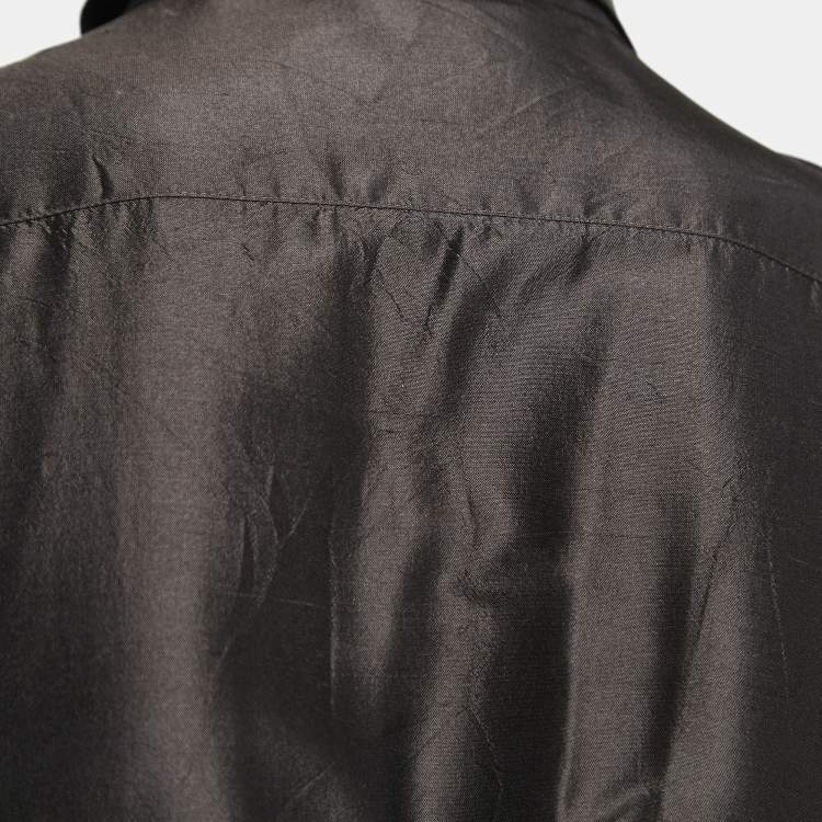 Pre Owned Max Mara Dark Brown Silk Belted Shirt Dress S