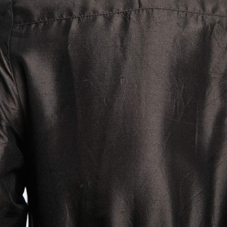 Pre Owned Max Mara Dark Brown Silk Belted Shirt Dress S