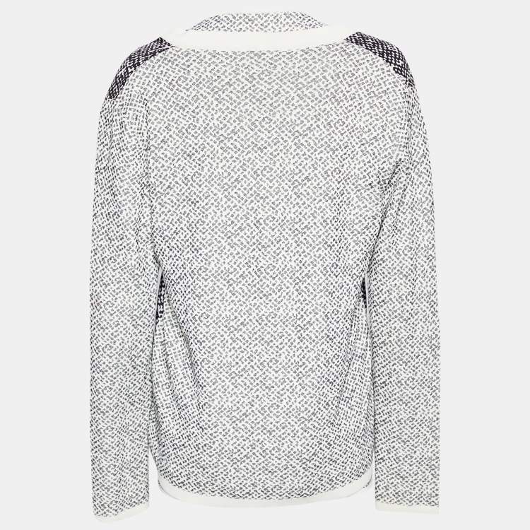 Pre Owned Max Mara Monochrome Knit & Silk Paneled Top & Cardigan Set L