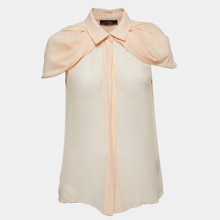 Pre Owned Max Mara Light Orange Silk Cape Detailed Button Front Blouse M