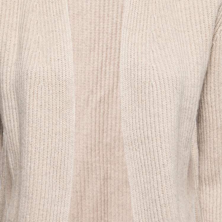 Pre Owned Max Mara Beige Cotton & Cashmere Open Front Knit Cardigan M