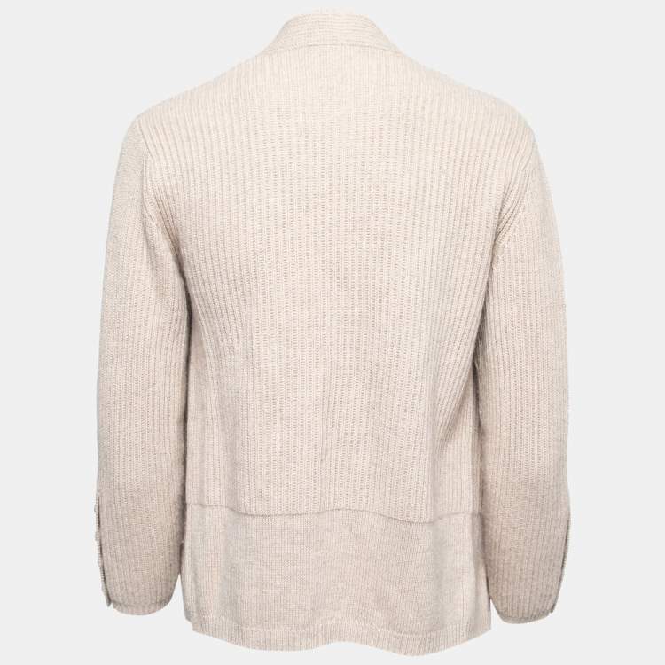 Pre Owned Max Mara Beige Cotton & Cashmere Open Front Knit Cardigan M