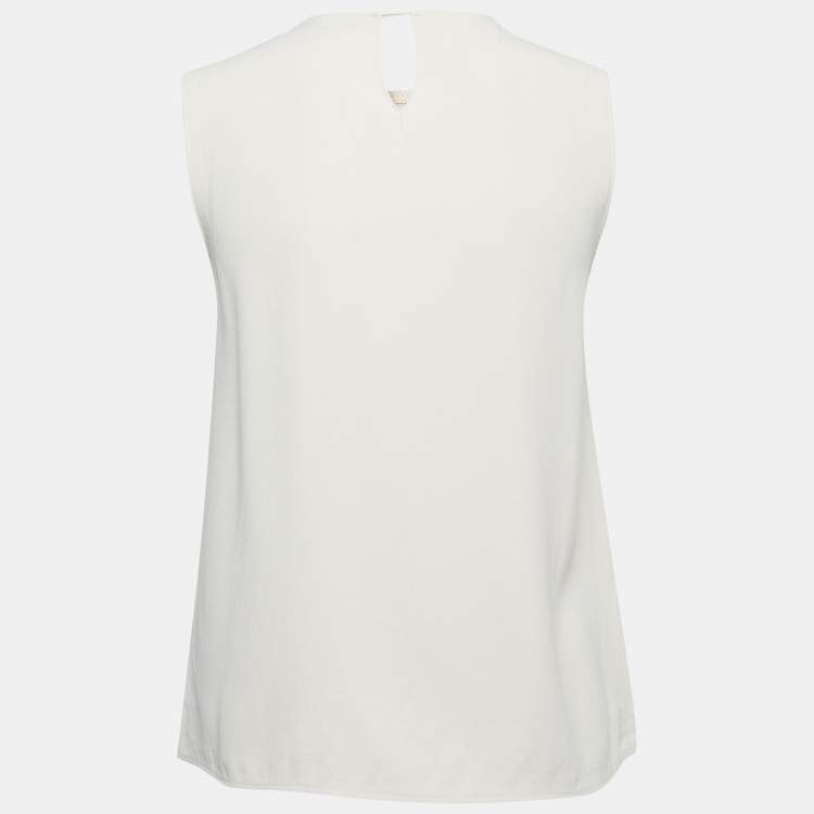 Pre Owned Max Mara Cream Embellished Crepe Sleeveless Top S