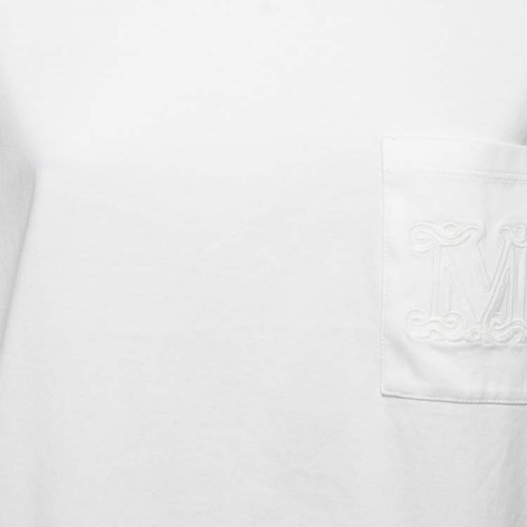 Pre Owned Max Mara White Cotton Ruffled Embroidered T-Shirt XL