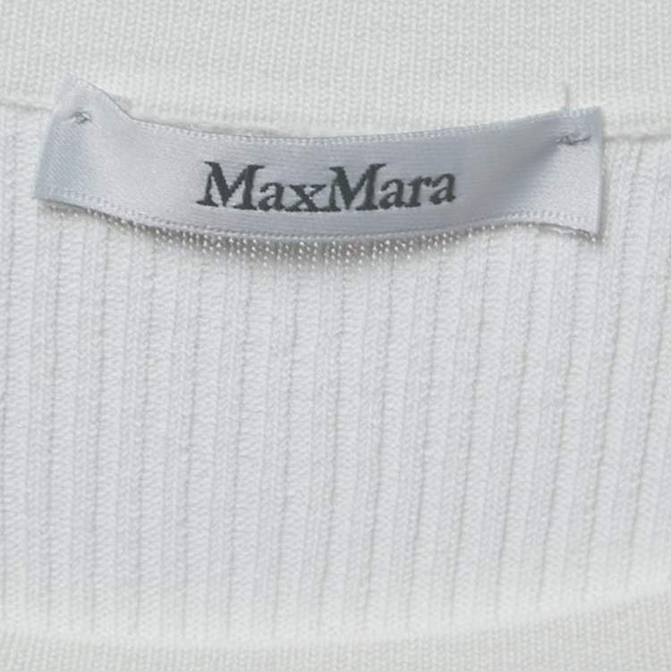 Pre Owned Max Mara White Stretch Knit Long Sleeve Top XXL
