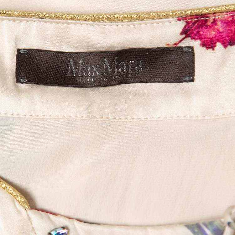Pre Owned Max Mara Cream Embellished Floral Printed Silk Tie Detail Maxi Kaftan M