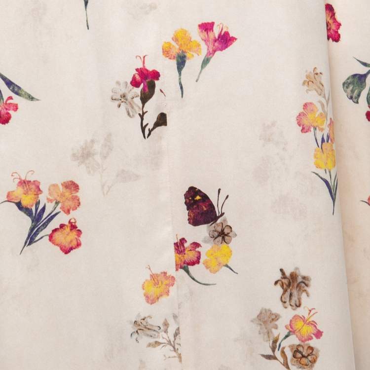 Pre Owned Max Mara Cream Embellished Floral Printed Silk Tie Detail Maxi Kaftan M