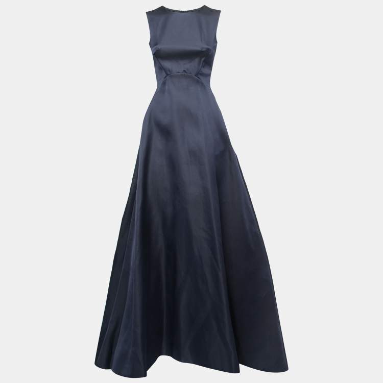 Pre Owned Max Mara Pianoforte Dark Blue Satin Sleeveless Gown XS