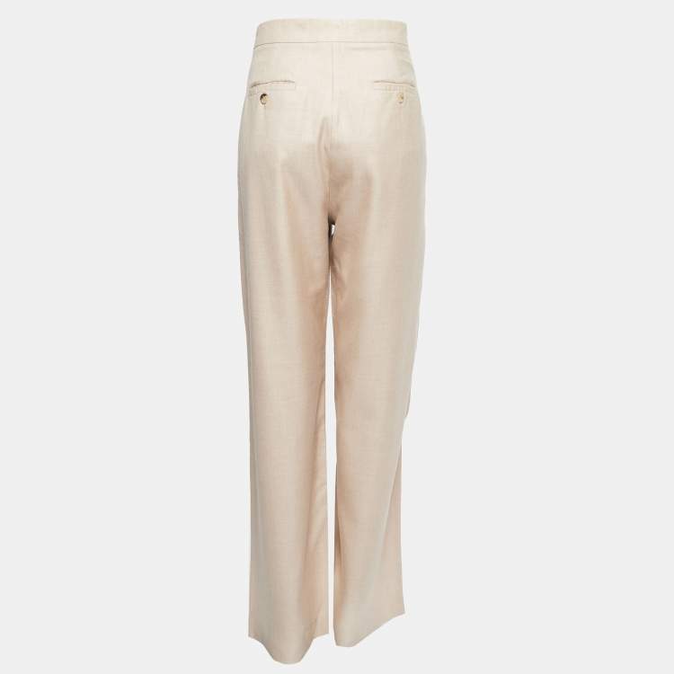 Pre Owned Max Mara Beige Silk & Wool High Waist Straight Fit Trousers XL