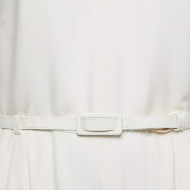 Pre Owned Max Mara Cream Silk Belted Sleeveless Jumpsuit L