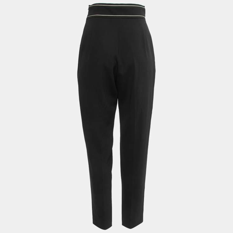 Pre Owned Max Mara Black Crepe Pleated Front High Waist Trousers S