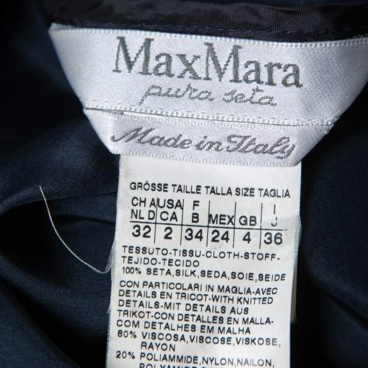 Pre Owned Max Mara Navy Blue Silk Oversized Turtleneck Top XS