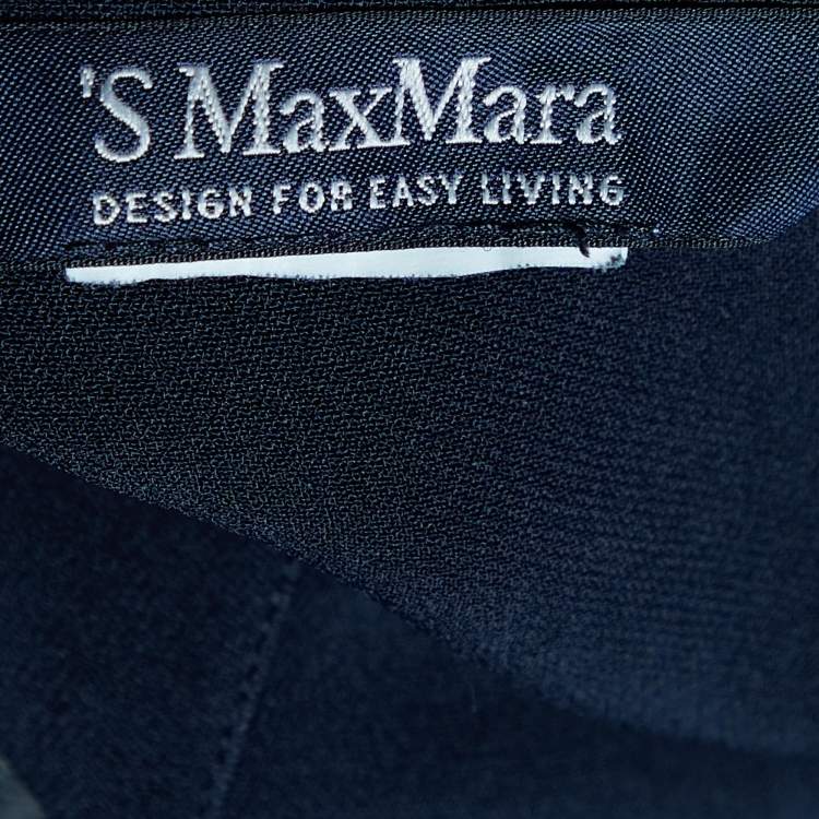 Pre Owned S'Max Mara Navy Blue Crepe Button Front Shirt Midi Dress M