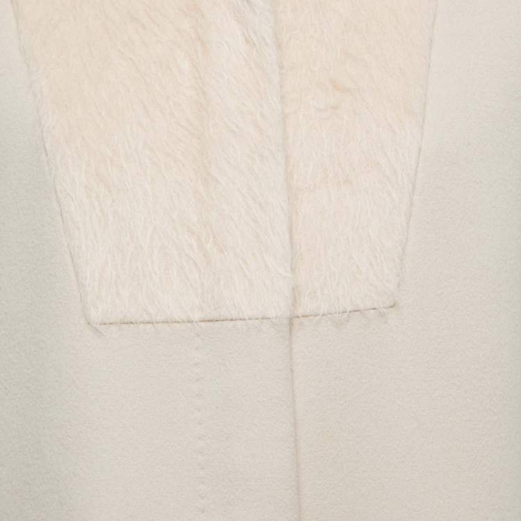 Pre Owned Max Mara Beige Wool and Fur Zip Front Hooded Coat