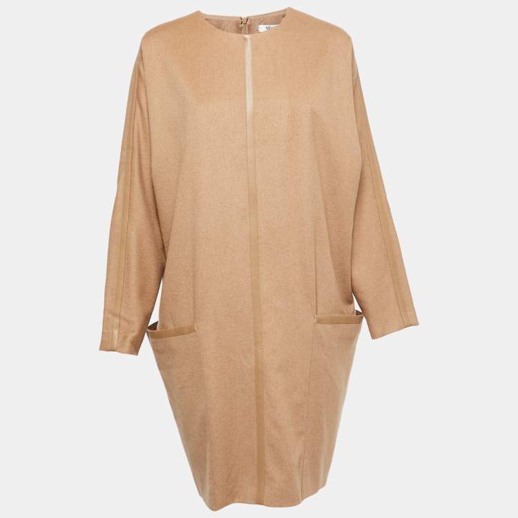 Pre Owned Max Mara Beige Wool Leather Trimmed Short Dress L