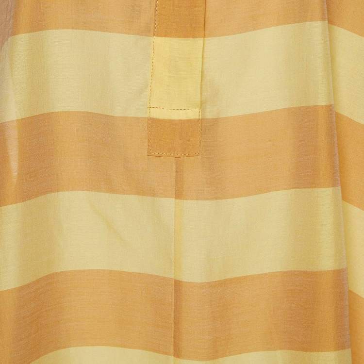 Pre Owned Max Mara Yellow Striped Cotton & Silk Asymmetric Hem Tunic M