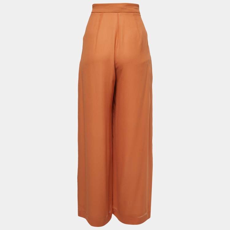 Pre Owned Max Mara Orange Silk Chiffon Gathered Waist Palazzo Pants S