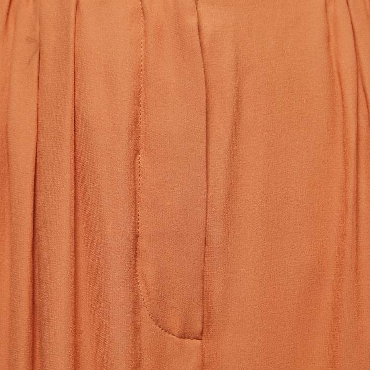 Pre Owned Max Mara Orange Silk Chiffon Gathered Waist Palazzo Pants S