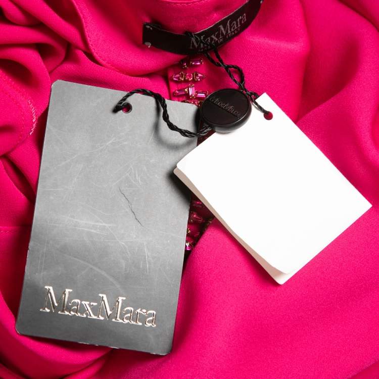 Pre Owned Max Mara Pink Silk Embellished Neck Ocroma Maxi Kaftan L