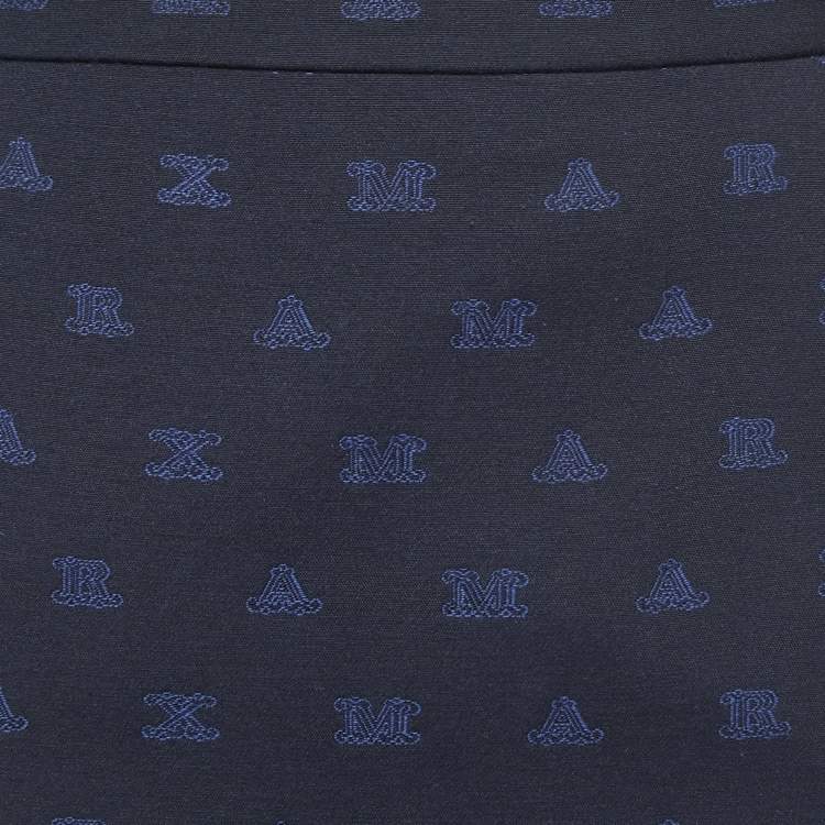 Pre Owned Max Mara Navy Blue Alphabets Patterned Cotton Blend Pencil Skirt XS