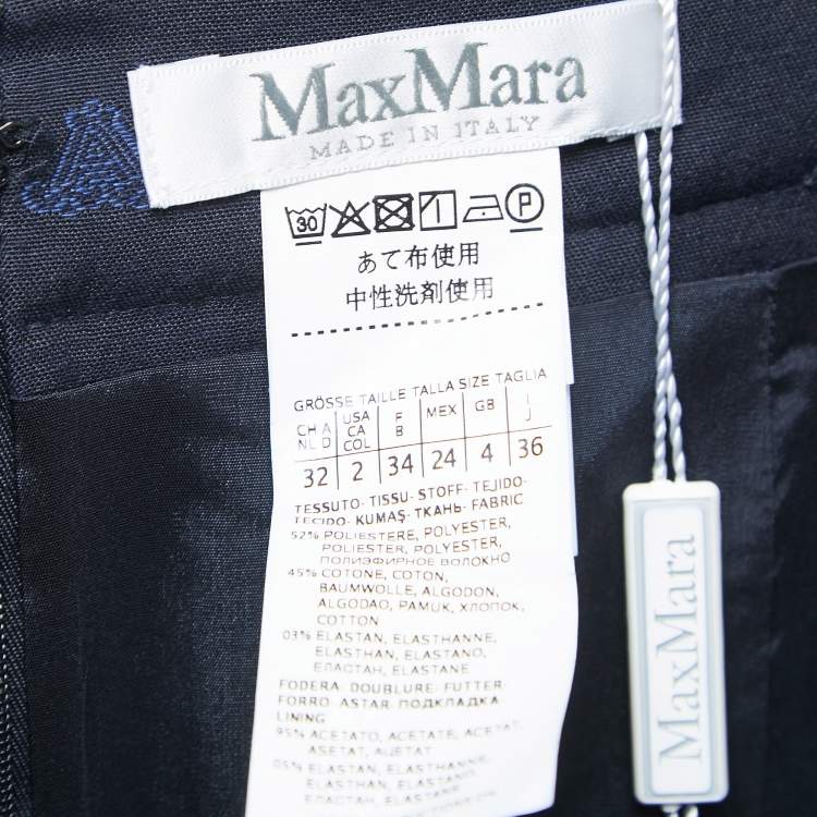 Pre Owned Max Mara Navy Blue Alphabets Patterned Cotton Blend Pencil Skirt XS