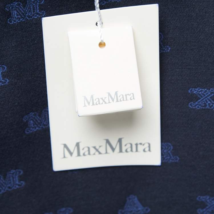 Pre Owned Max Mara Navy Blue Alphabets Patterned Cotton Blend Pencil Skirt XS