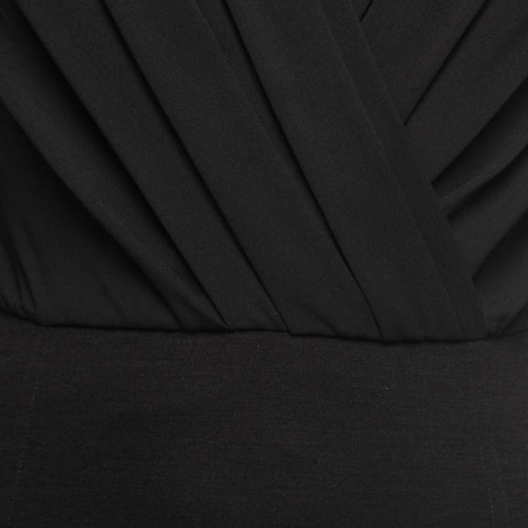 Pre Owned Max Mara Black Crepe & Knit Wrap Effect Midi Dress XS