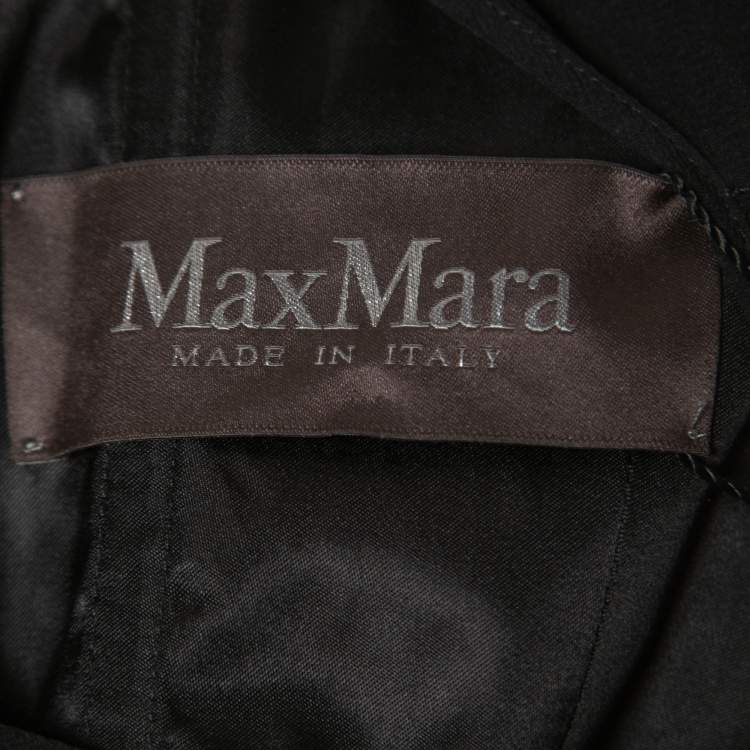 Pre Owned Max Mara Black Crepe Embellished Lace Trim Long Sleeve Draped Maxi Dress M