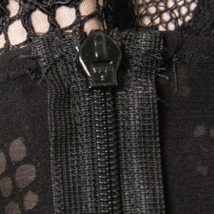 Pre Owned Max Mara Black Crepe Embellished Lace Trim Long Sleeve Draped Maxi Dress M