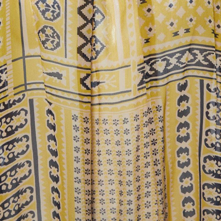 Pre Owned Max Mara Yellow Printed Silk Top M