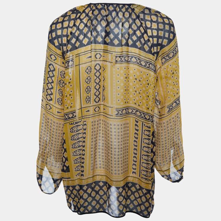 Pre Owned Max Mara Yellow Printed Silk Top M