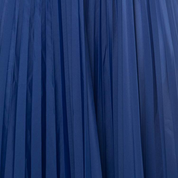 Pre Owned Max Mara Blue Taffeta Pleated Maxi Skirt L