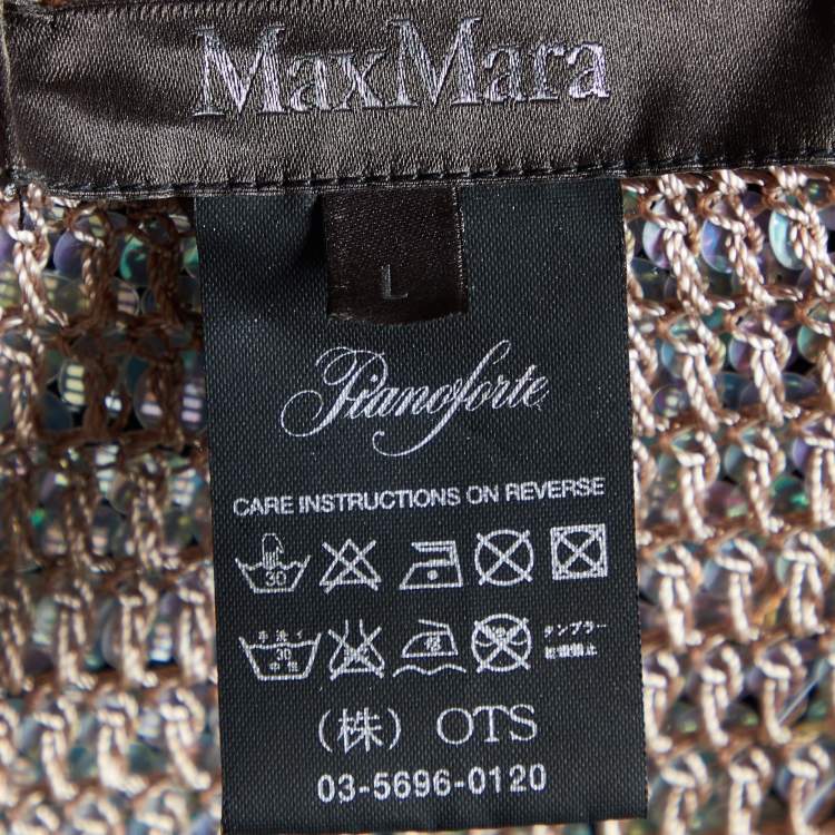 Pre Owned Max Mara Brown Sequined Knit Cropped Cardigan L