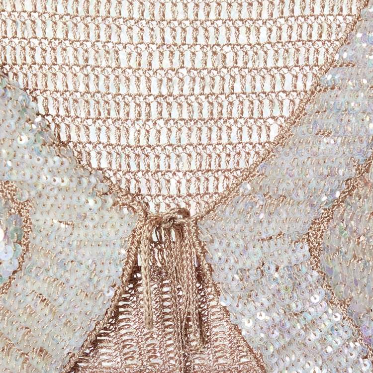 Pre Owned Max Mara Brown Sequined Knit Cropped Cardigan L