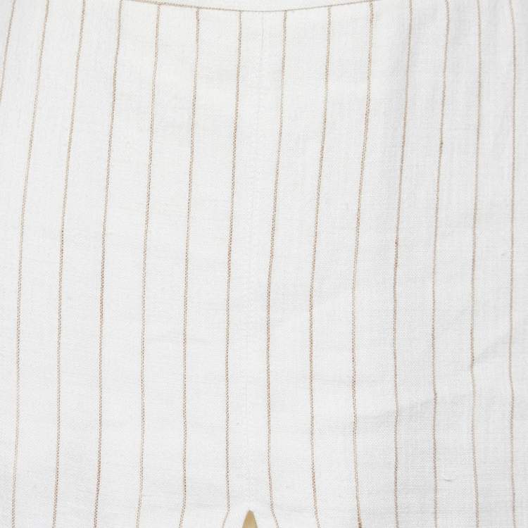 Pre Owned Max Mara Off White Striped Linen Pleated Culottes M
