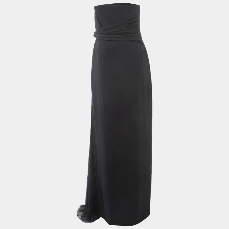 Pre Owned Max Mara Black Crepe Strapless Draped Gown XL