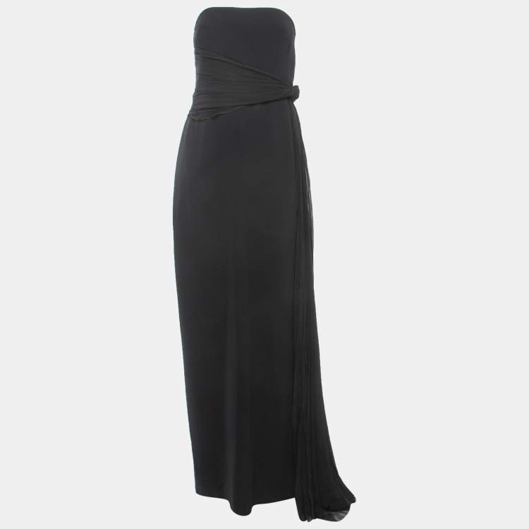 Pre Owned Max Mara Black Crepe Strapless Draped Gown XL
