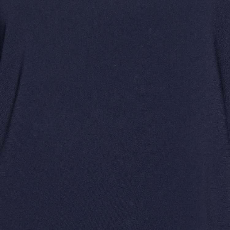 Pre Owned Max Mara Navy Blue Crepe Contrast Detail Top M