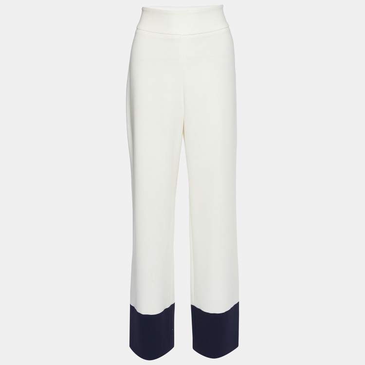 Pre Owned Max Mara White Crepe Contrast Detail Palazzo Pants M