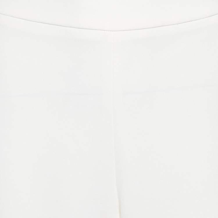 Pre Owned Max Mara White Crepe Contrast Detail Palazzo Pants M