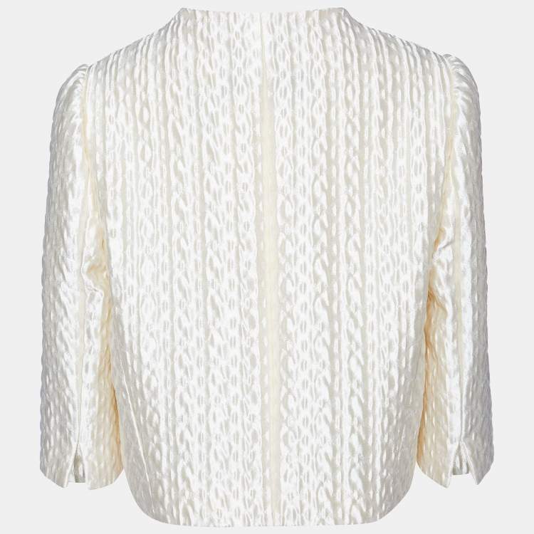 Pre Owned Max Mara Cream Textured Button Front Short Jacket M