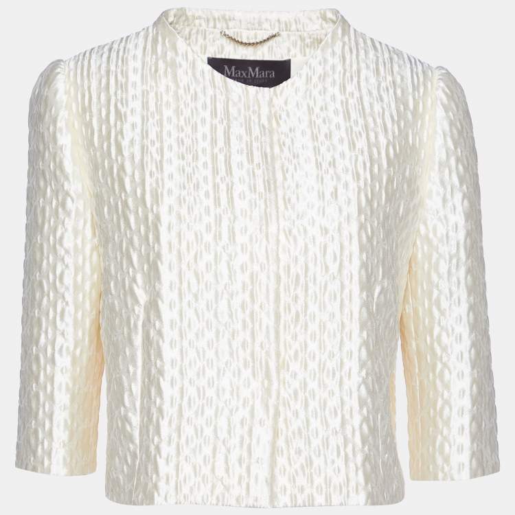 Pre Owned Max Mara Cream Textured Button Front Short Jacket M
