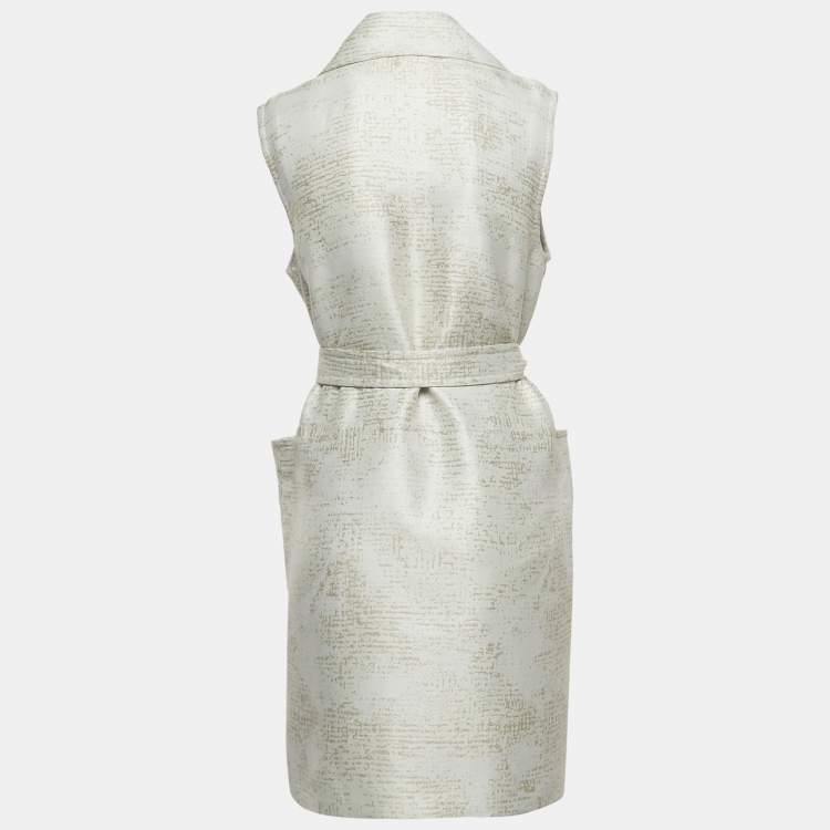 Pre Owned Max Mara White Jacquard Sleeveless Belted Coat M