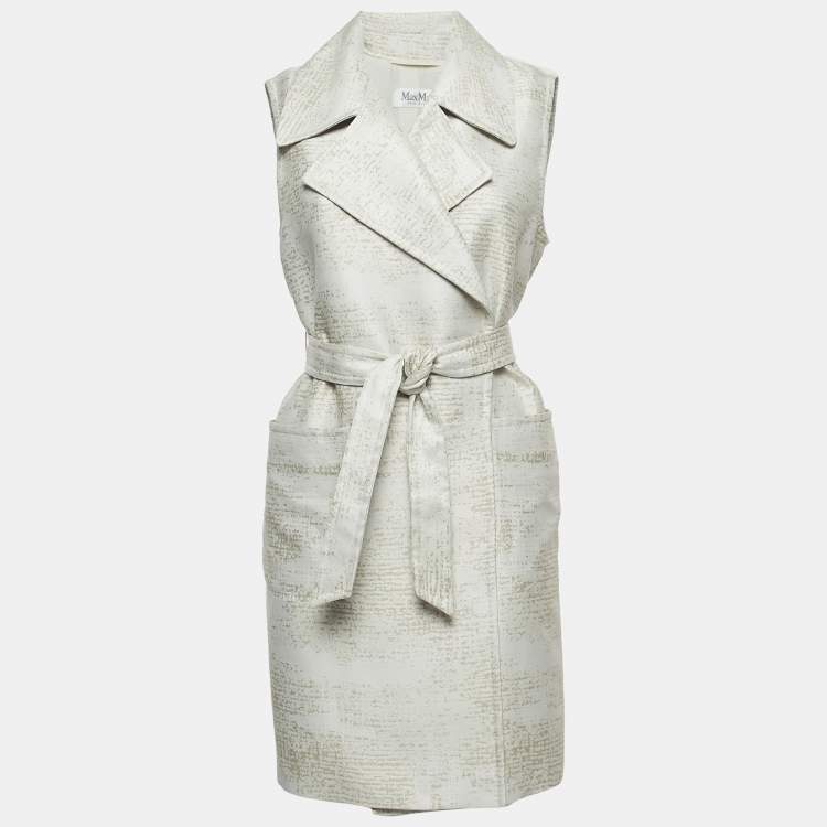 Pre Owned Max Mara White Jacquard Sleeveless Belted Coat M